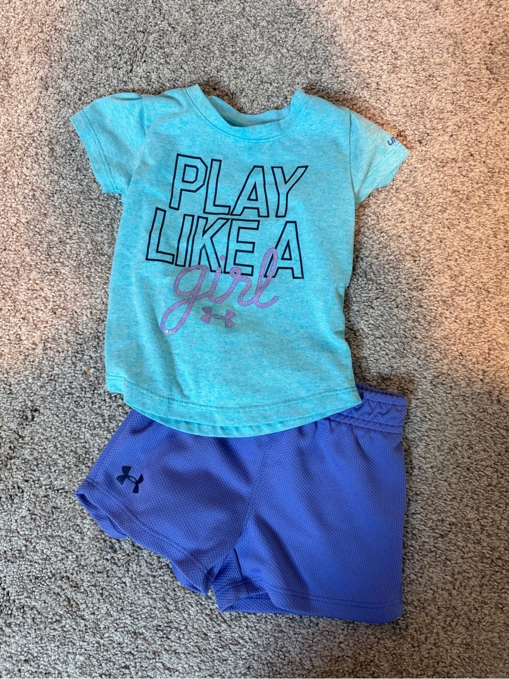 Under Armour Girls' 'Play Like a Girl' Tee & Shorts Set - Aqua & Purple